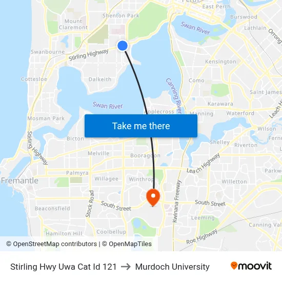 Stirling Hwy Uwa Cat Id 121 to Murdoch University map