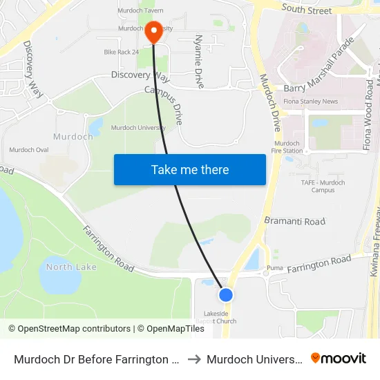 Murdoch Dr Before Farrington Rd to Murdoch University map