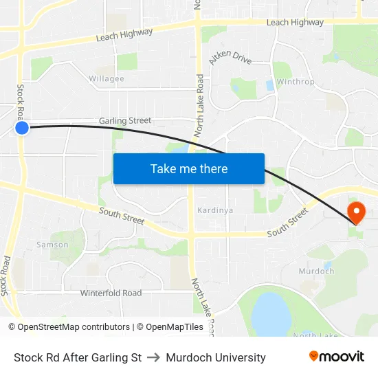 Stock Rd After Garling St to Murdoch University map