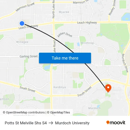 Potts St Melville Shs S4 to Murdoch University map