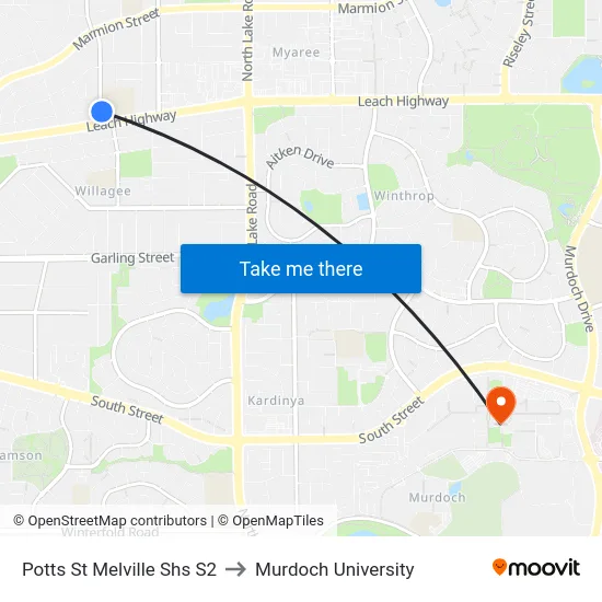 Potts St Melville Shs S2 to Murdoch University map