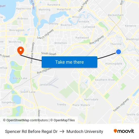 Spencer Rd Before Regal Dr to Murdoch University map