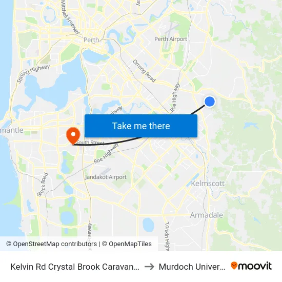 Kelvin Rd Crystal Brook Caravan Park to Murdoch University map