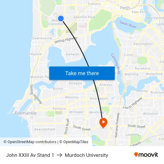 John XXIII Av Stand 1 to Murdoch University map