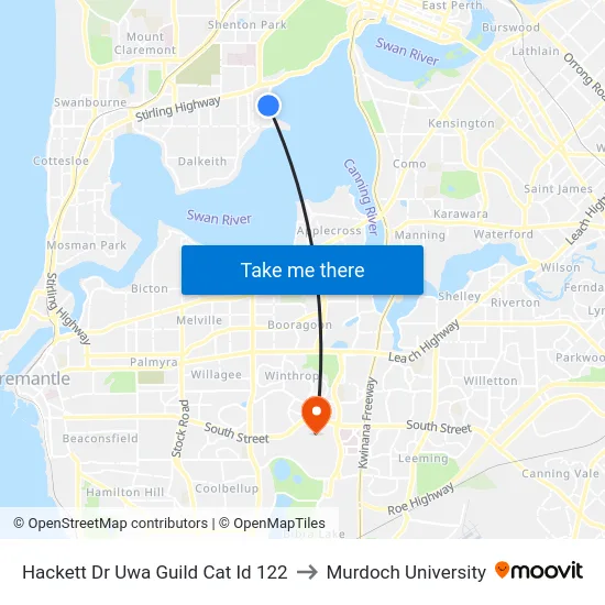 Hackett Dr Uwa Guild Cat Id 122 to Murdoch University map