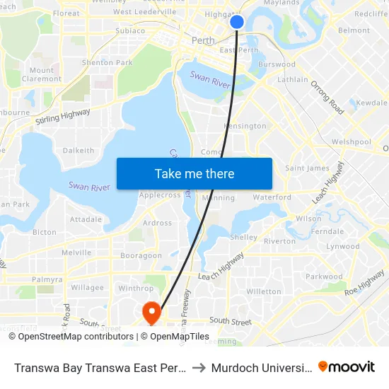 Transwa Bay Transwa East Perth to Murdoch University map