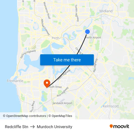 Redcliffe Stn to Murdoch University map