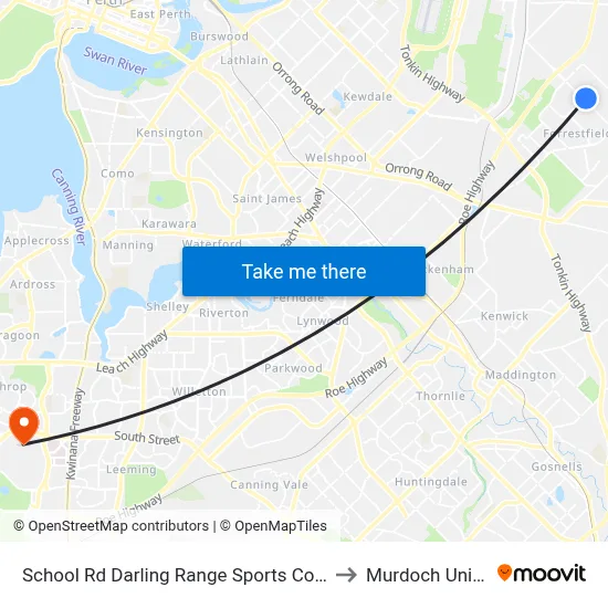 School Rd Darling Range Sports College Stand 2 to Murdoch University map