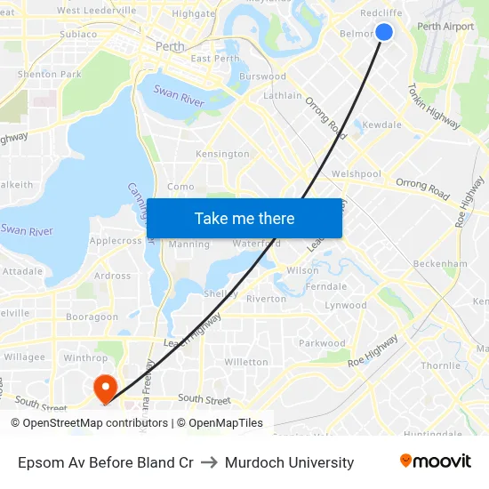 Epsom Av Before Bland Cr to Murdoch University map