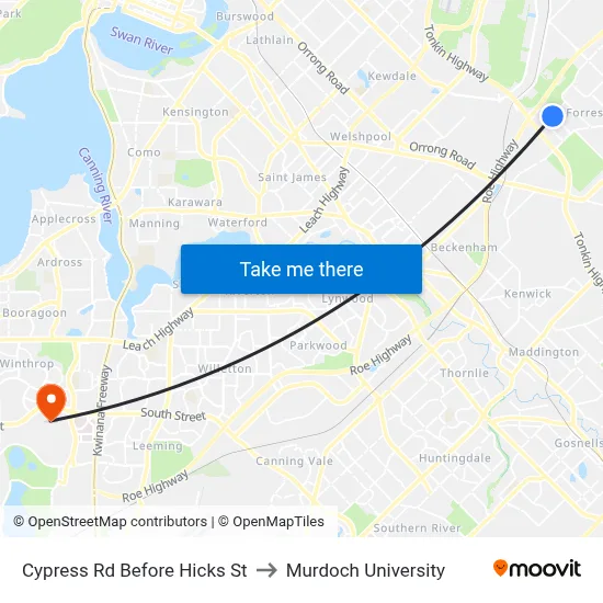 Cypress Rd Before Hicks St to Murdoch University map