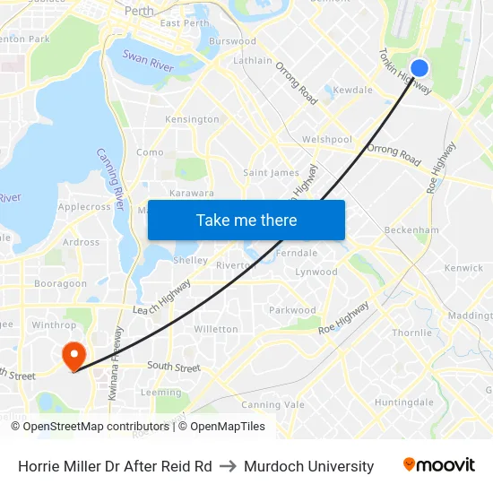 Horrie Miller Dr After Reid Rd to Murdoch University map