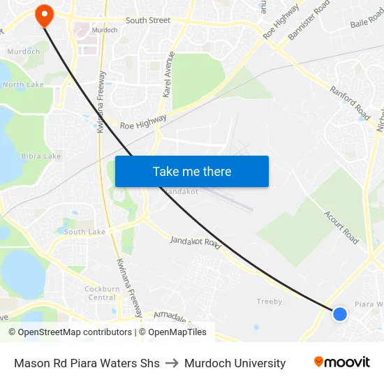Mason Rd Piara Waters Shs to Murdoch University map