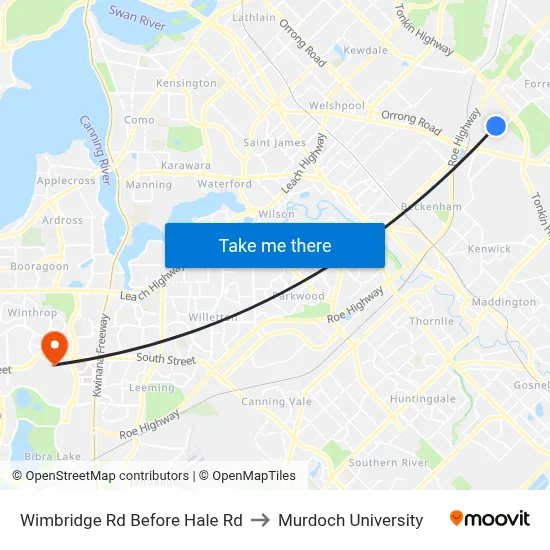 Wimbridge Rd Before Hale Rd to Murdoch University map