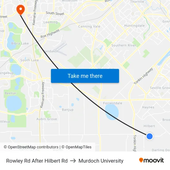 Rowley Rd After Hilbert Rd to Murdoch University map
