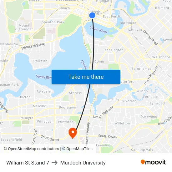 William St Stand 7 to Murdoch University map
