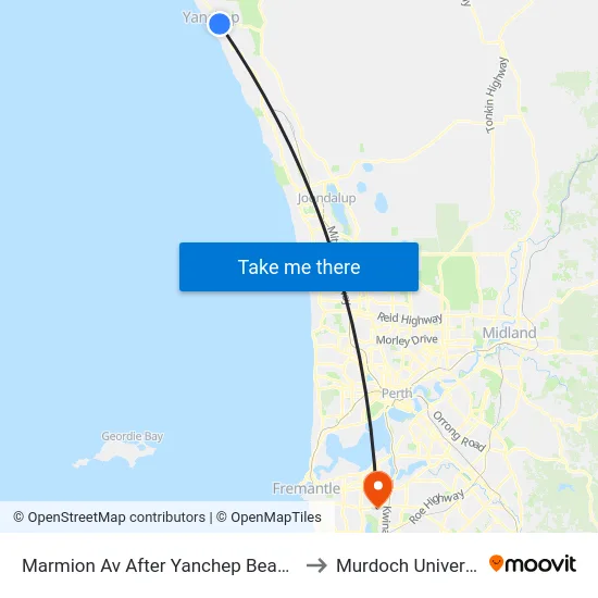 Marmion Av After Yanchep Beach Rd to Murdoch University map