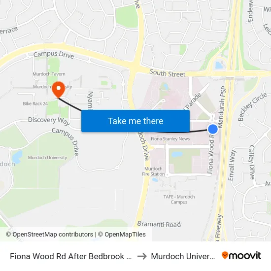 Fiona Wood Rd After Bedbrook Row to Murdoch University map