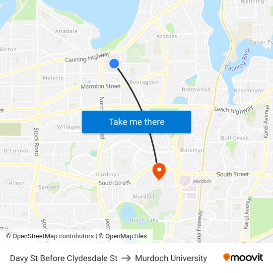 Davy St Before Clydesdale St to Murdoch University map