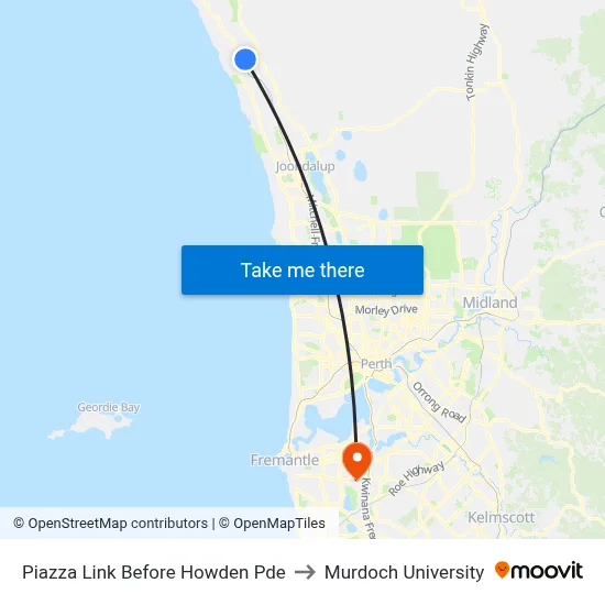 Piazza Link Before Howden Pde to Murdoch University map