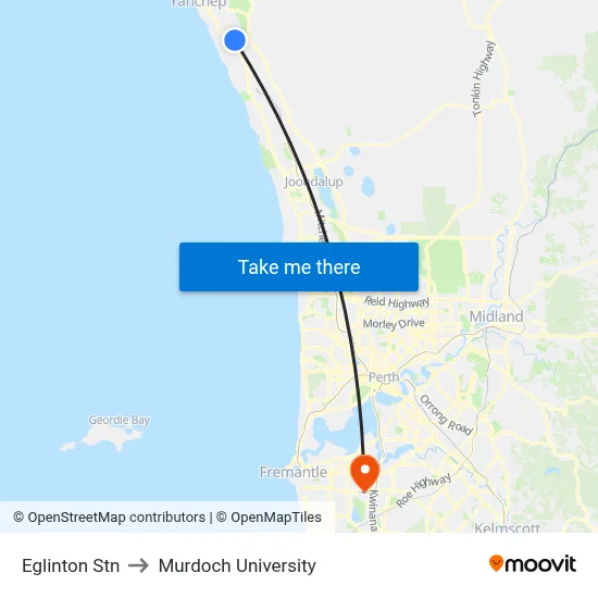 Eglinton Stn to Murdoch University map