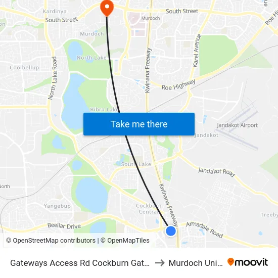 Gateways Access Rd Cockburn Gateway Shop Ctr to Murdoch University map