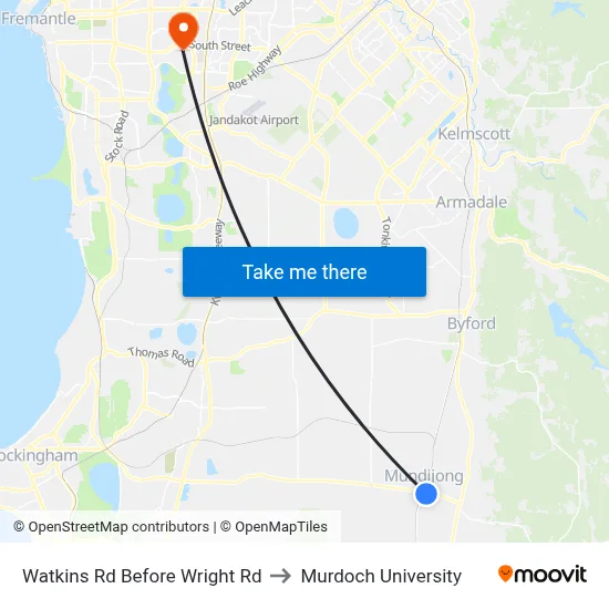 Watkins Rd Before Wright Rd to Murdoch University map