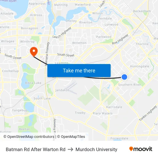 Batman Rd After Warton Rd to Murdoch University map