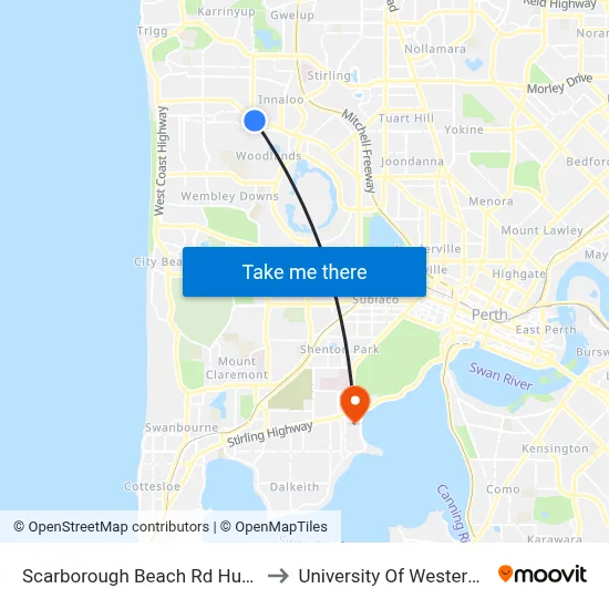Scarborough Beach Rd Huntriss Road Cat Id 31 to University Of Western Australia (UWA) map