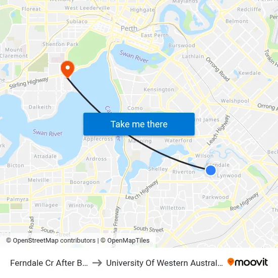 Ferndale Cr After Bern Rd to University Of Western Australia (UWA) map