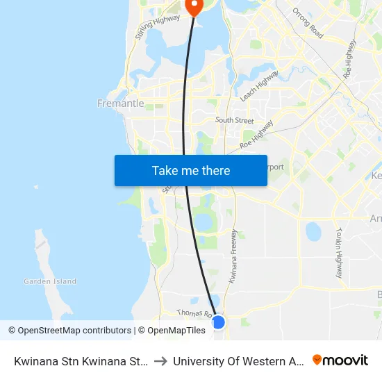 Kwinana Stn Kwinana Station Transwa to University Of Western Australia (UWA) map