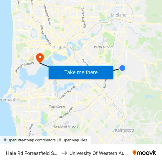 Hale Rd Forrestfield Shopping Ctr to University Of Western Australia (UWA) map
