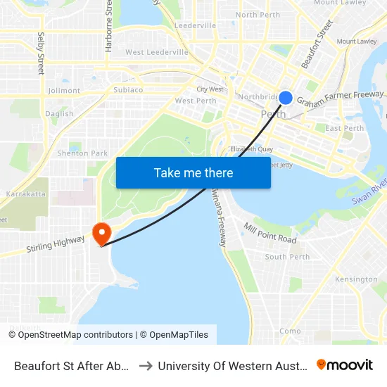 Beaufort St After Aberdeen St to University Of Western Australia (UWA) map