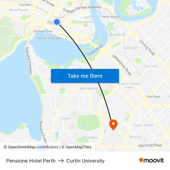 Pensione Hotel Perth to Curtin University map