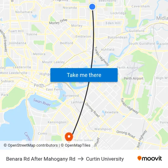 Benara Rd After Mahogany Rd to Curtin University map