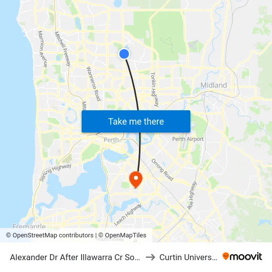 Alexander Dr After Illawarra Cr South to Curtin University map