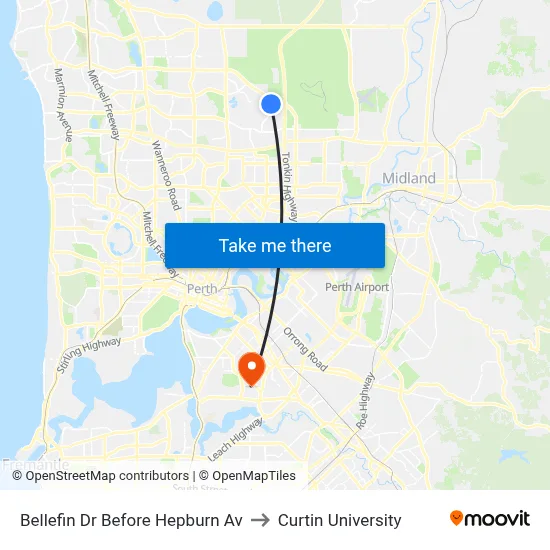 Bellefin Dr Before Hepburn Av to Curtin University map