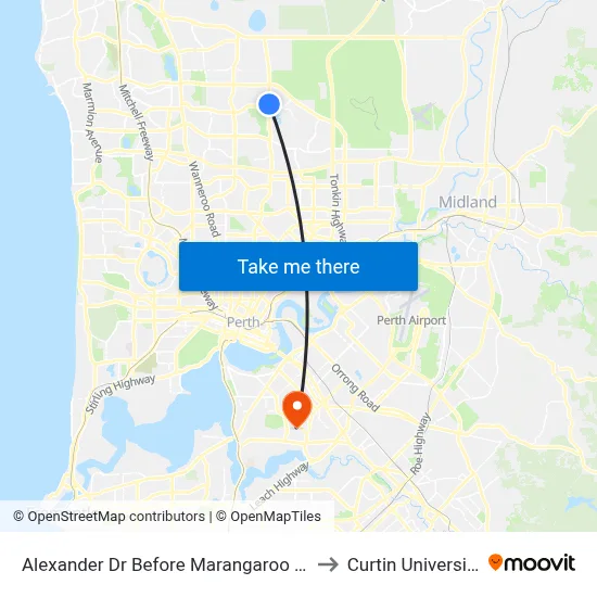 Alexander Dr Before Marangaroo Dr to Curtin University map