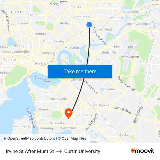 Irvine St After Munt St to Curtin University map