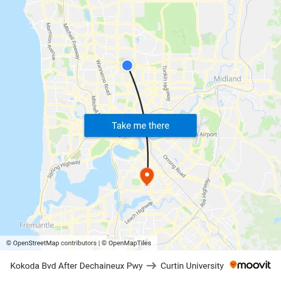 Kokoda Bvd After Dechaineux Pwy to Curtin University map