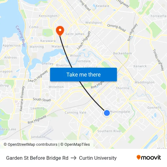 Garden St Before Bridge Rd to Curtin University map
