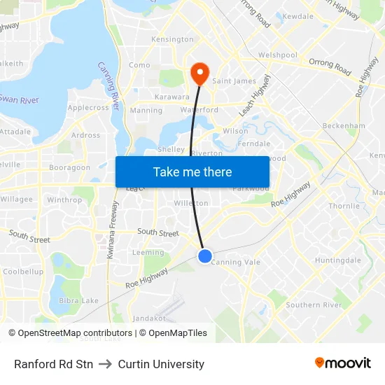 Ranford Rd Stn to Curtin University map