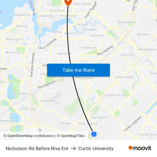 Nicholson Rd Before Riva Ent to Curtin University map