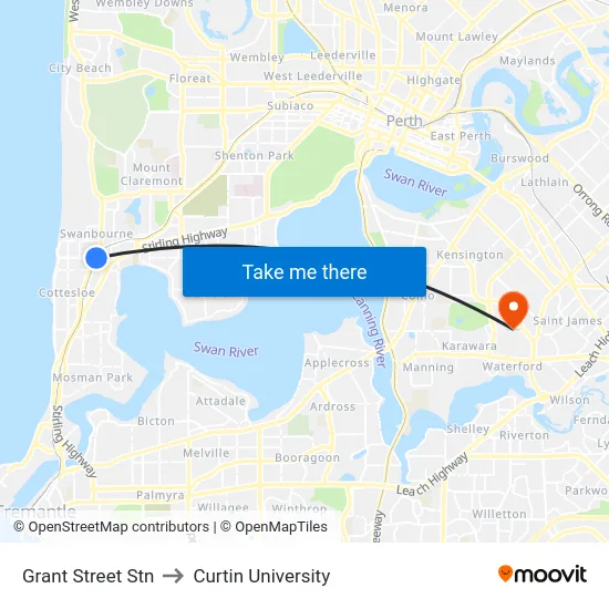 Grant Street Stn to Curtin University map
