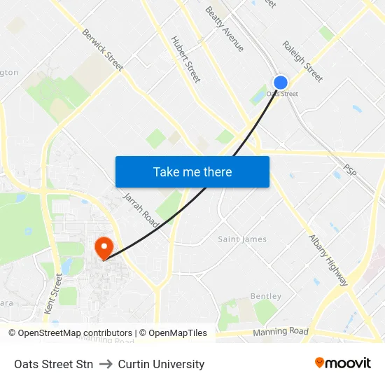 Oats Street Stn to Curtin University map