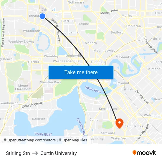 Stirling Stn to Curtin University map