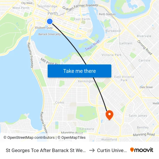 St Georges Tce After Barrack St Westbound to Curtin University map