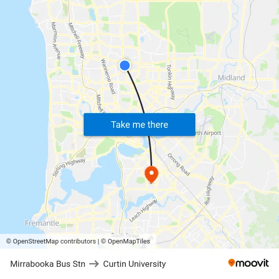 Mirrabooka Bus Stn to Curtin University map