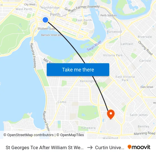 St Georges Tce After William St Westbound to Curtin University map