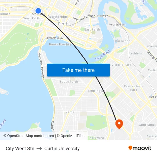 City West Stn to Curtin University map