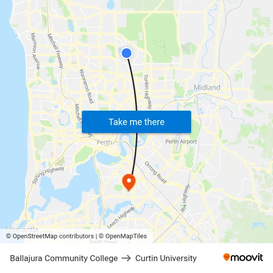 Ballajura Community College to Curtin University map